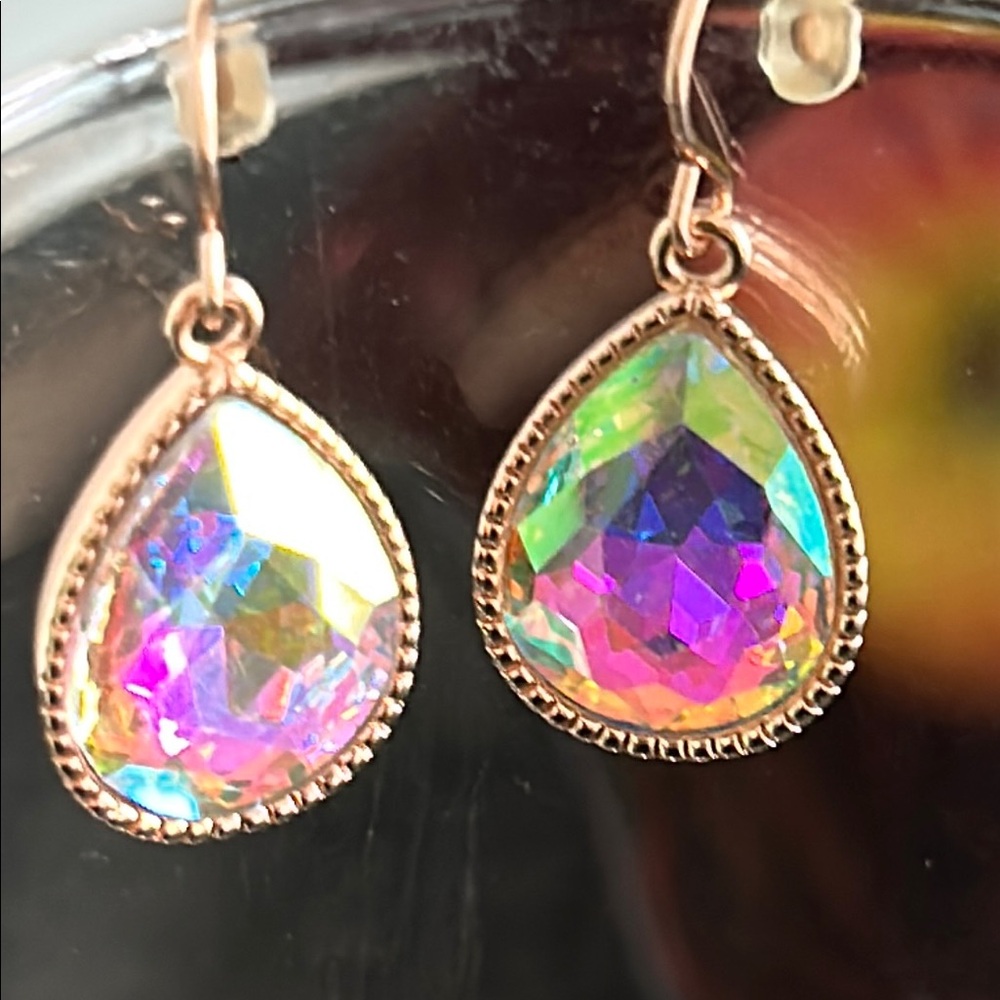 Swarovski Gold Dangle Earrings with Iridescent Crystals